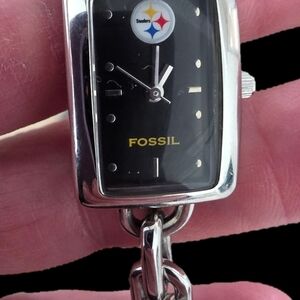 Fossil Black and Silver Watch with Steelers Logo